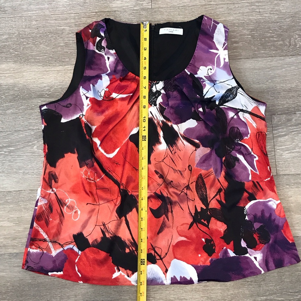 Tahari Woman Red and Purple Sleeveless Blouse